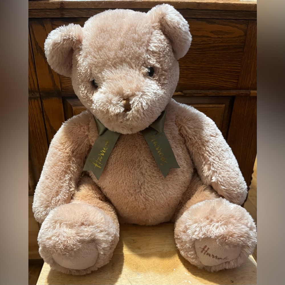 Harrods Knightsbridge 2004 Brown Teddy Bear With Green Bow & Logo 16”